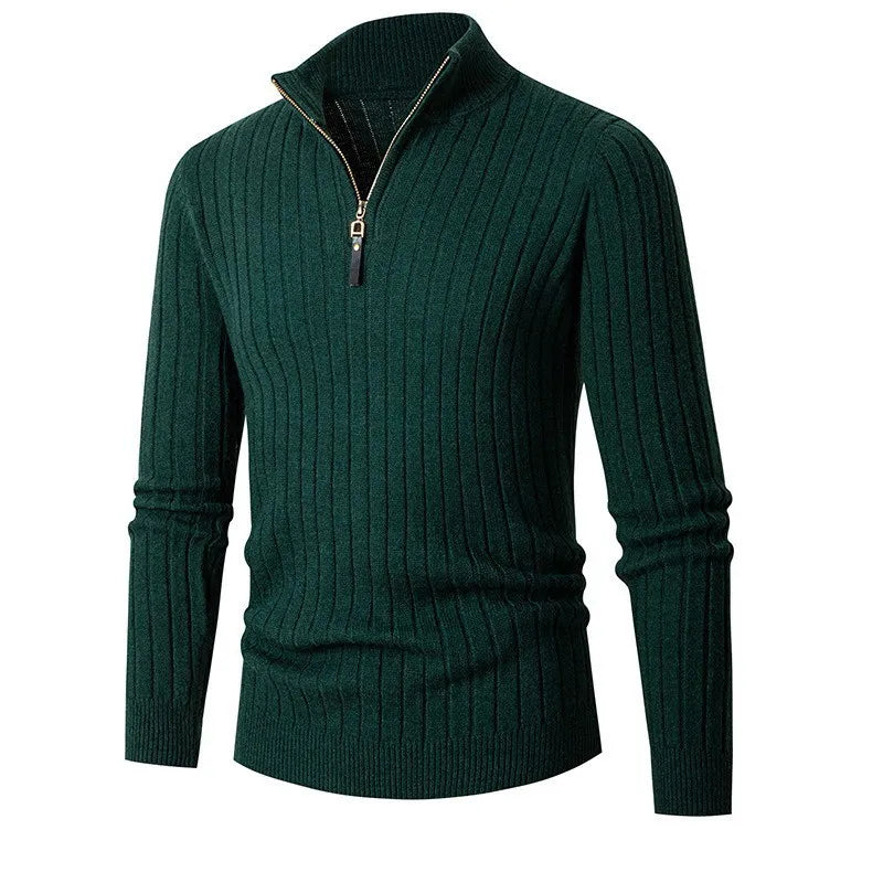 Essential men's ribbed half-zip sweater, combining modern style, comfort, and versatile design.