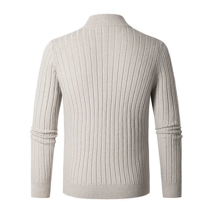 Stylish men's long sleeve ribbed half-zip sweater for versatile layering and comfort.