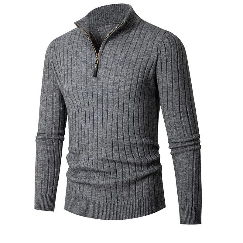 Sophisticated men's ribbed half-zip sweater, a long sleeve knitwear piece for ultimate comfort.