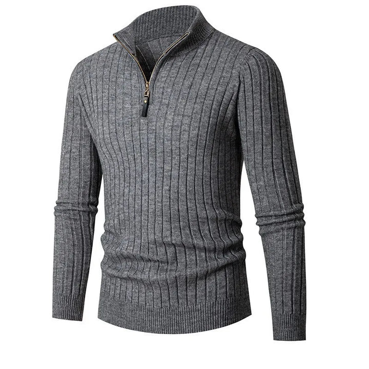 Sophisticated men's ribbed half-zip sweater, a long sleeve knitwear piece for ultimate comfort.