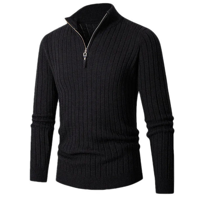 Versatile men's ribbed half-zip sweater, offering modern style and comfort for any occasion.