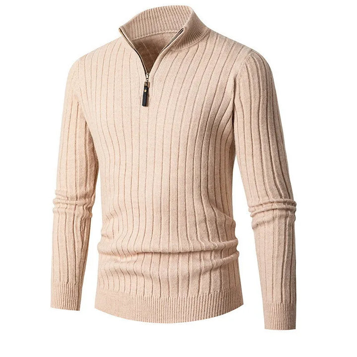 Men's knit ribbed half-zip sweater, a chic pullover perfect for layering and mensfashion.