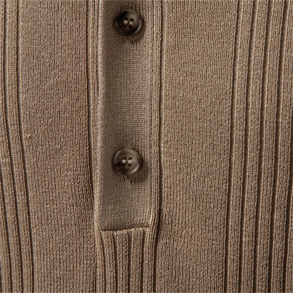 High-quality men's ribbed henley shirt with a classic three-button placket, perfect for durable everyday comfort.