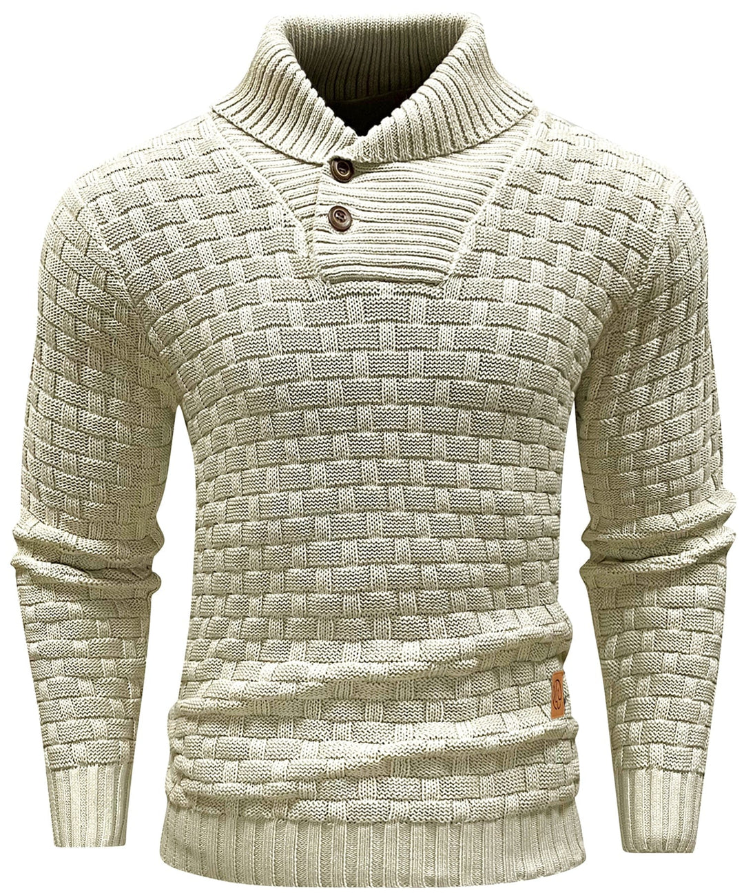 Men's long sleeve crew neck sweater, featuring a prominent ribbed knit pattern