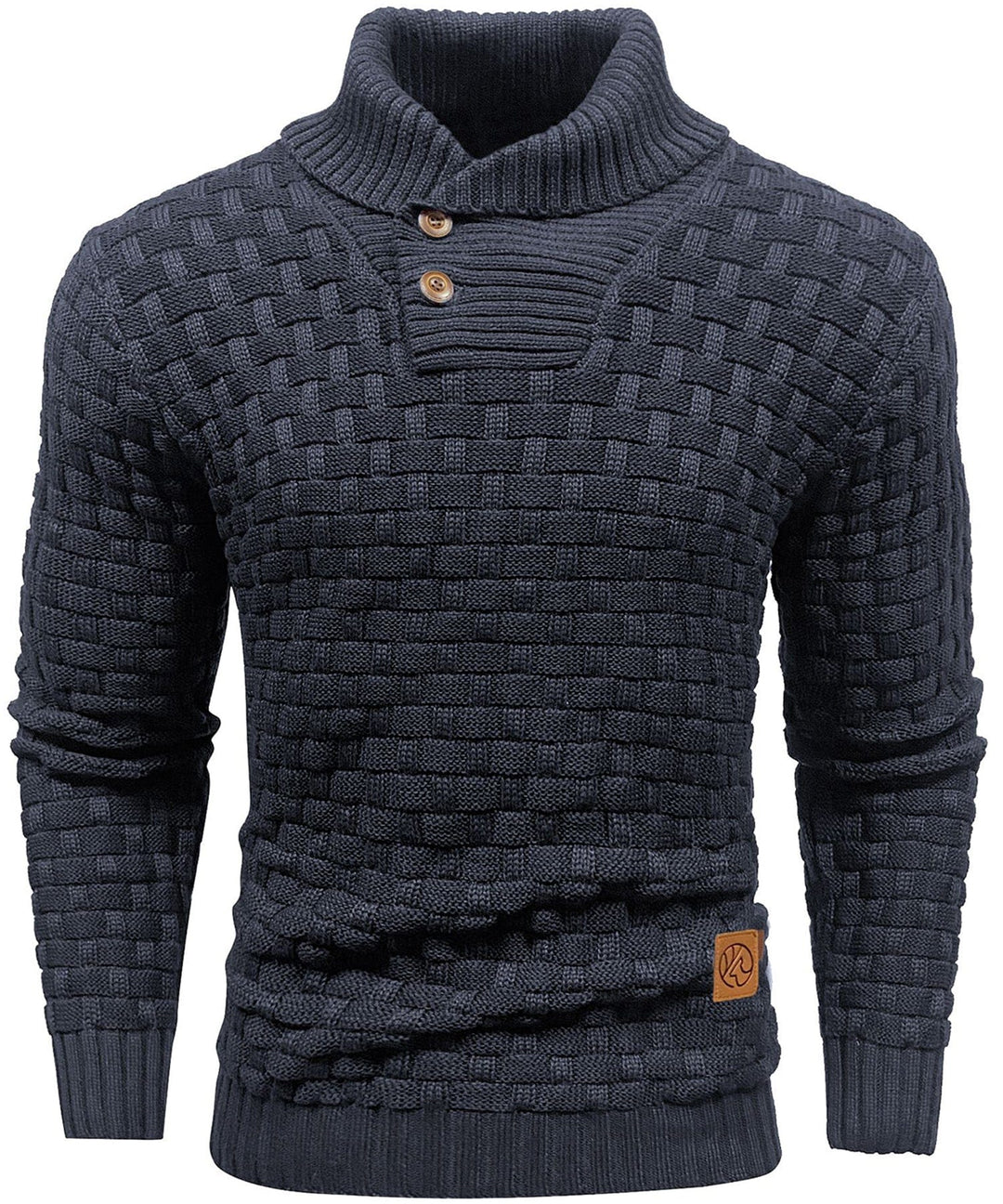 Detail shot of the ribbed cuff on a men's long-sleeve pullover knit sweater
