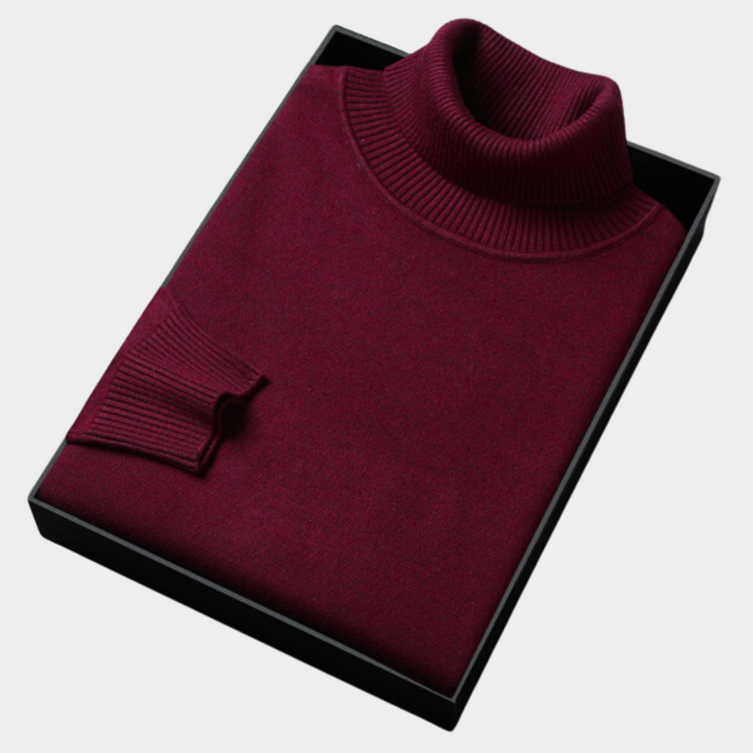Refined men's roll neck polo sweater, a long sleeve top for elegant smart casual evenings.