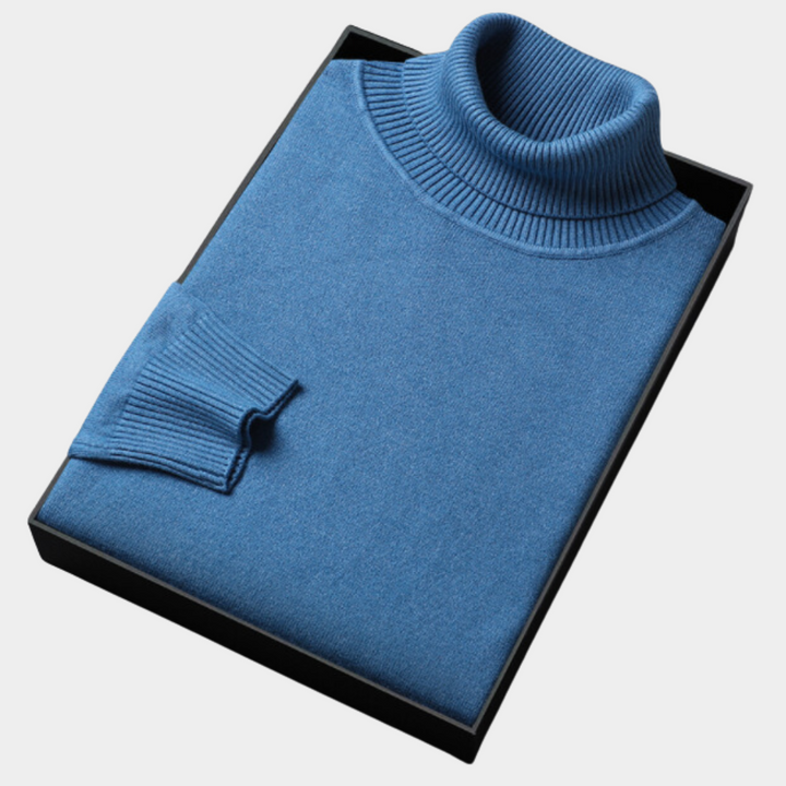 Tailored fit men's long sleeve roll neck polo sweater, a versatile smart casual top.