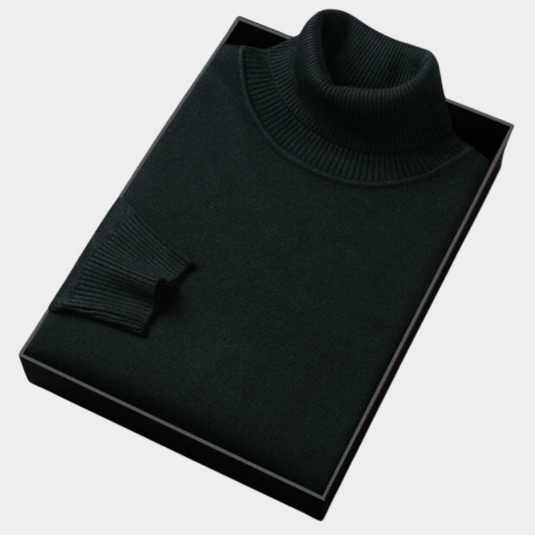 Men's smart casual roll neck polo sweater, designed for comfortable and stylish evening wear.