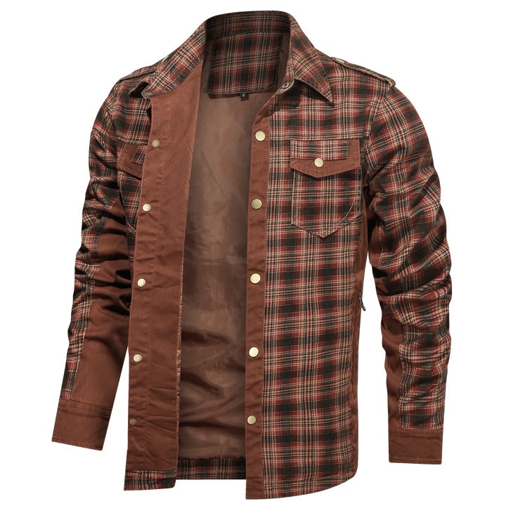 Back view of a men's button-down flannel shirt, highlighting its comfortable fit and durable cotton blend.