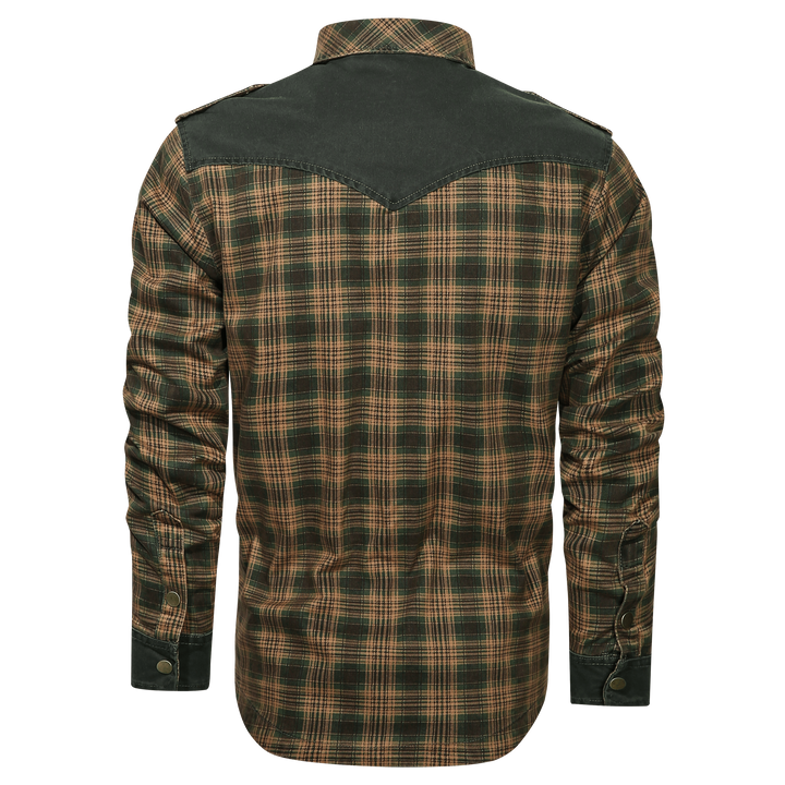 Men's outdoor flannel shirt, grey and white plaid, long sleeve, a staple for versatile casual apparel.