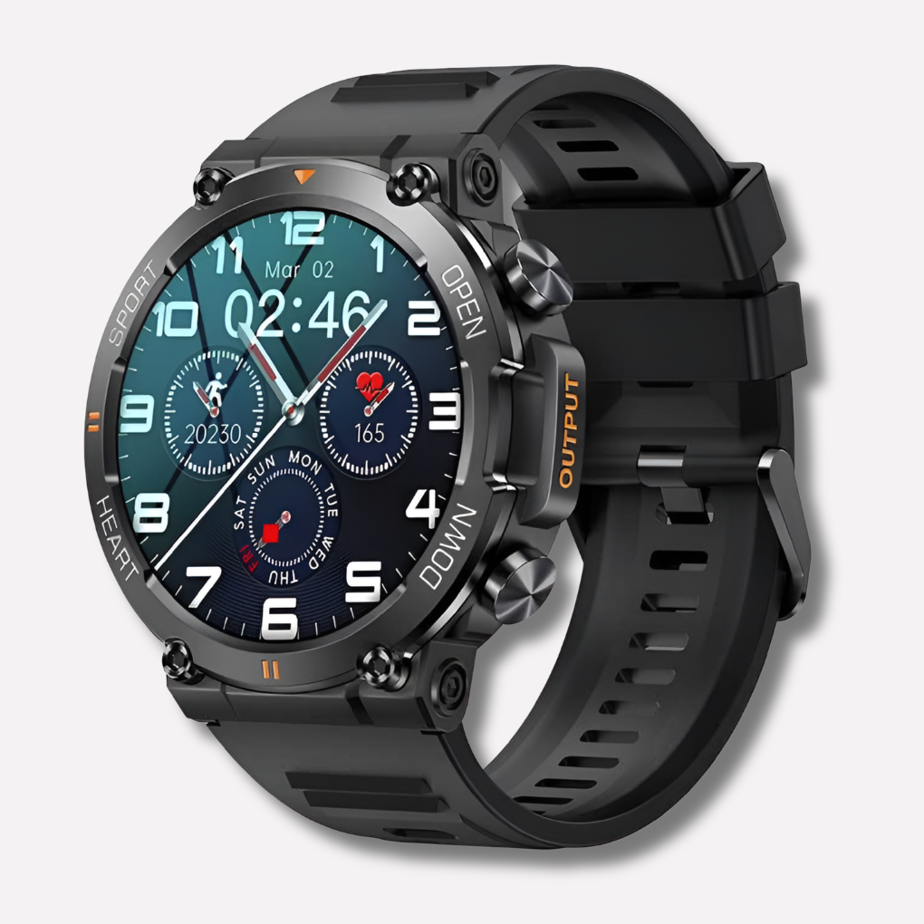 Men's outdoor rugged smartwatch with GPS. Track fitness, activities, & navigate trails. Water-resistant, long battery.