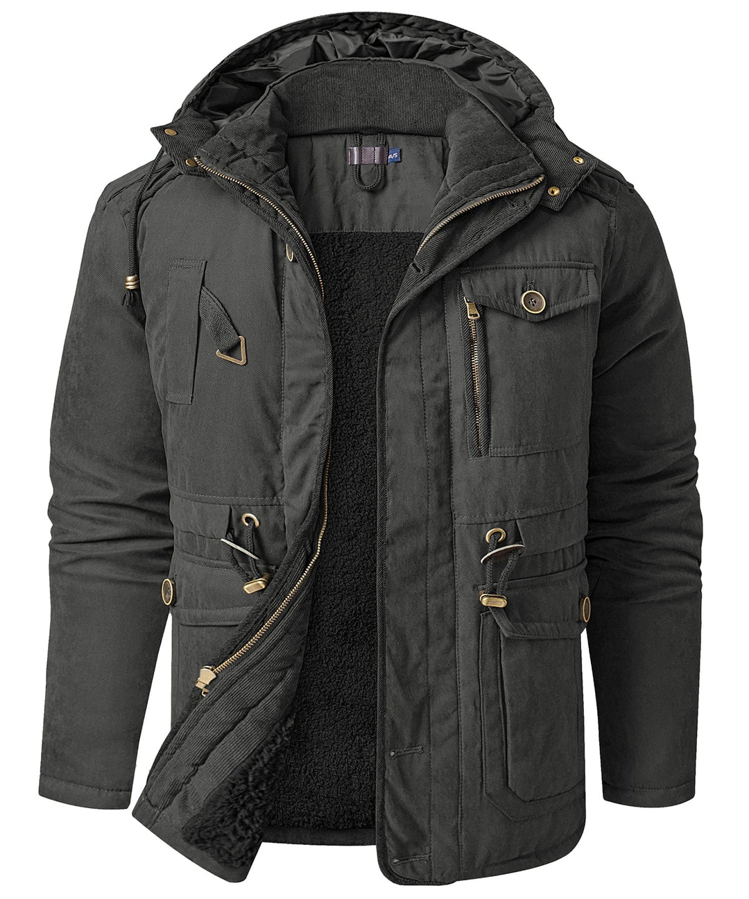 Close-up of the stitching on a men's heavyweight work jacket, showcasing craftsmanship.