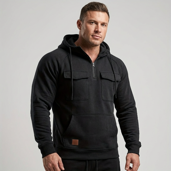 Men's rugged retro motorcycle full zip hoodie, ideal for casual wear & vintage streetwear. Comfortable outerwear.