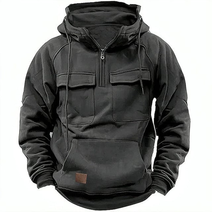 Comfortable men's retro motorcycle hoodie, full zip, blending vintage fashion with rugged streetwear for everyday.