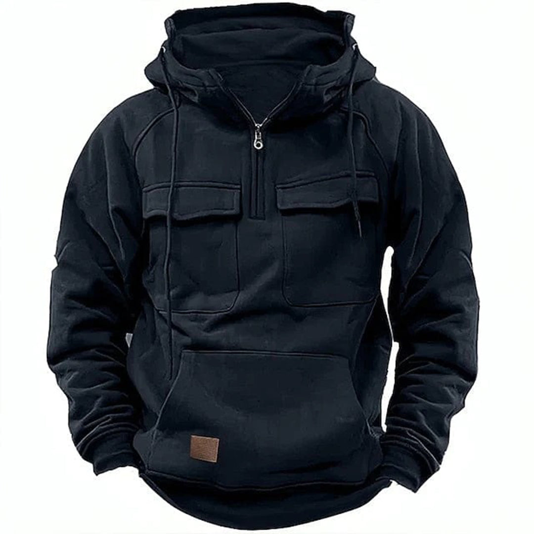 Men's full zip retro motorcycle hoodie, rugged design for casual wear, comfort, and vintage-inspired streetwear.