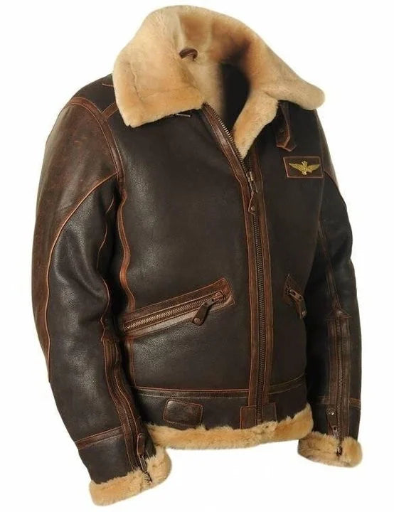 Rugged men's vintage bomber jacket, distressed look. Perfect winter jacket for aviator style, warmth & classic mens fashion.