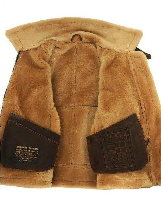 Warm men's winter aviator bomber jacket. Rugged vintage outerwear for cold weather protection & timeless style.