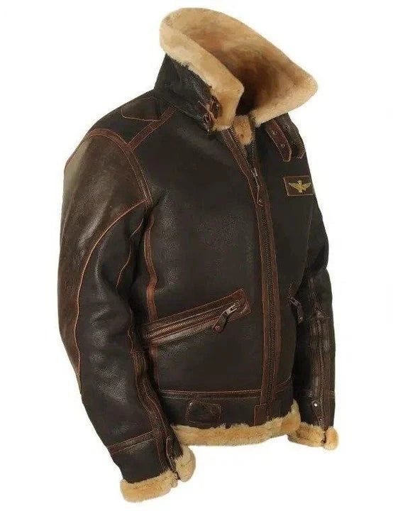 Classic men's vintage aviator bomber jacket. Durable, heavyweight rugged winter coat for cold weather and timeless style.