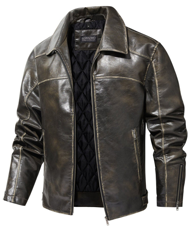 Men's Rustic Edge Faux Leather Jacket, distressed finish, rugged style for all seasons