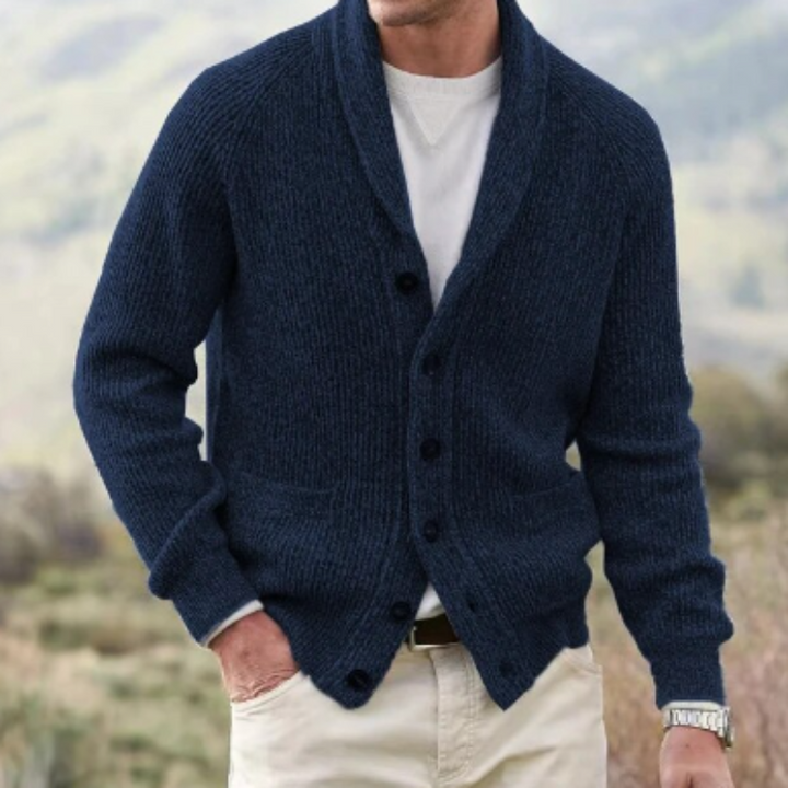 Comfortable & stylish men's shawl collar cardigan, versatile knitwear for everyday fashion.