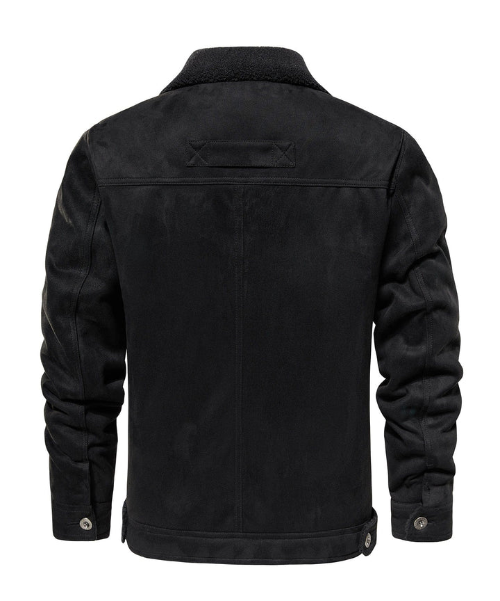 Men's jacket, Sherpa fleece lined, shown on a hanger, warm and stylish