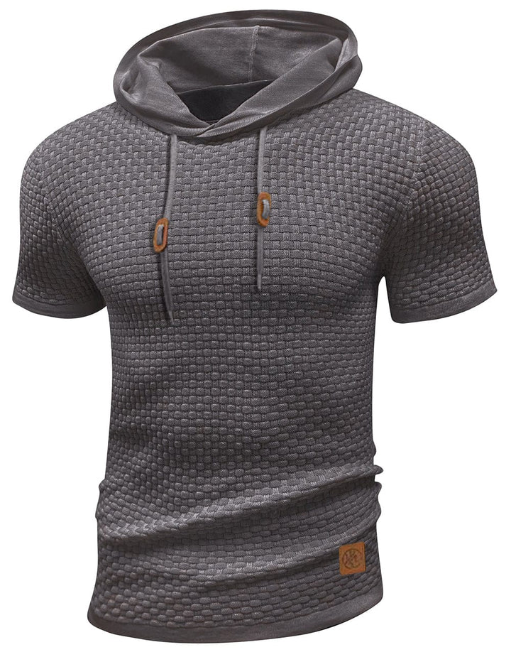 Men's short sleeve hoodie, casual style, designed for warm weather activewear