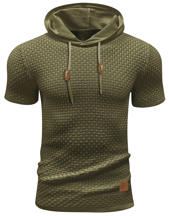 Lightweight men's short sleeve pullover hoodie for casual wear and athletic activities