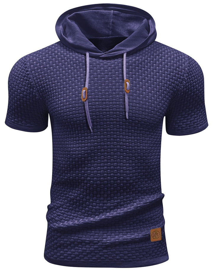Casual men's short sleeve hoodie, lightweight polyester, great for year-round comfort