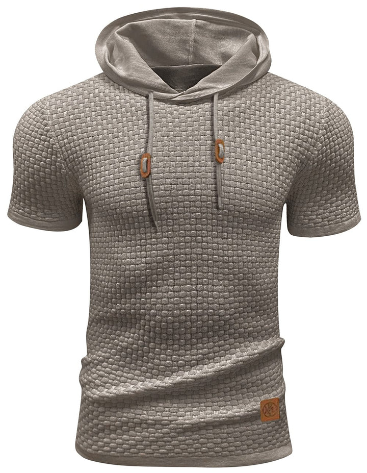 Summer men's short sleeve hoodie, made from lightweight, quick-dry polyester