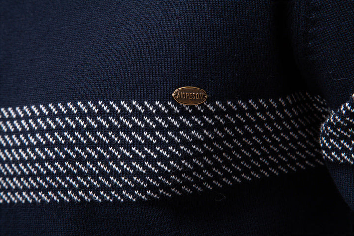Collection of Siena men's half-zip knit sweaters in various colors on a hanger