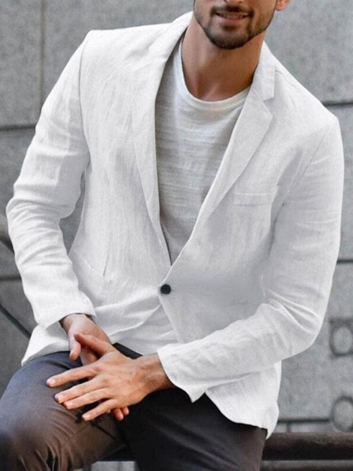 Men's single-breasted summer blazer, lightweight & breathable for warm weather.