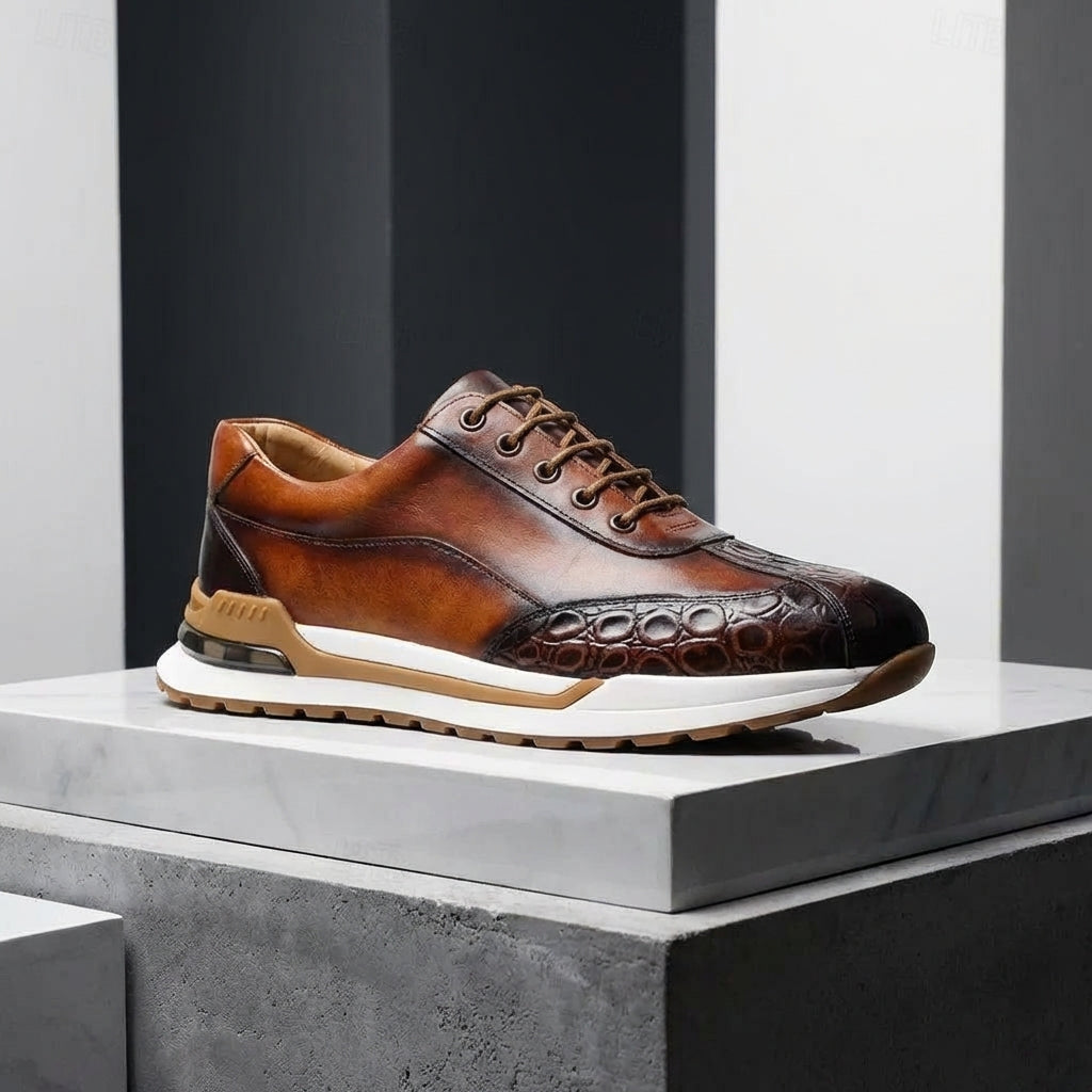 Brown men's sleek orthopedic casual sneakers, perfect for comfortable everyday fashion.