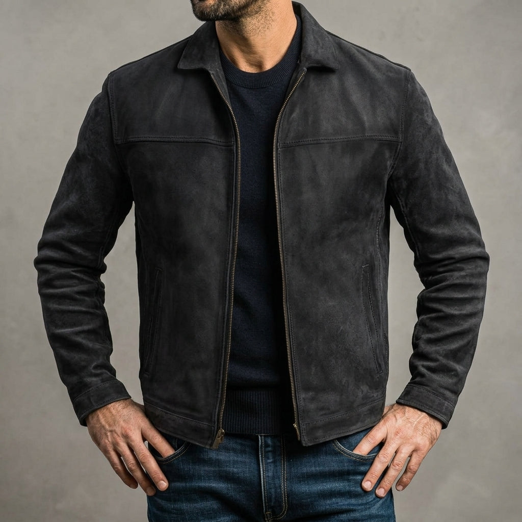 Stylish men's brown Sleek Carver jacket with a sleek design, a classic fit zipper outerwear for men.