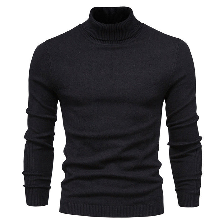 Modern men's long sleeve turtleneck sweater with a comfortable fitted design, ideal for stylish winter outfits.
