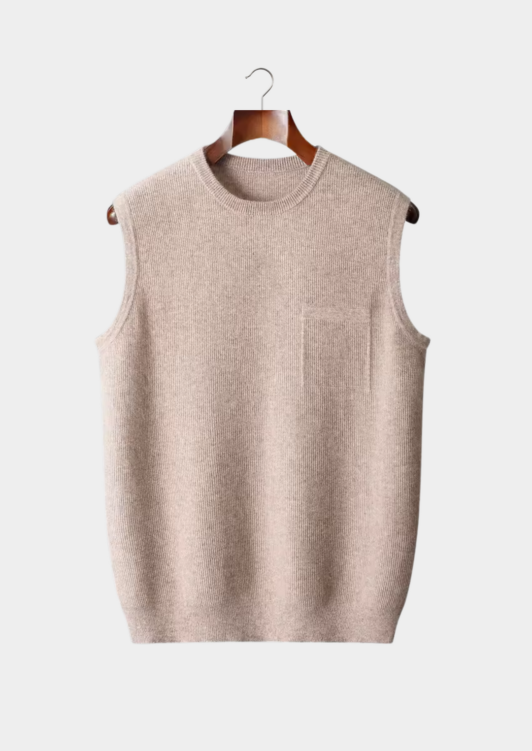 Essential gray men's crew neck vest. Sleek design, cotton blend, ideal for versatile everyday layering.