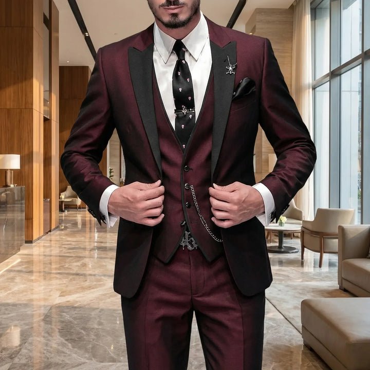Men's slim-fit 3-piece formal suit, ideal for business, weddings & formal events.