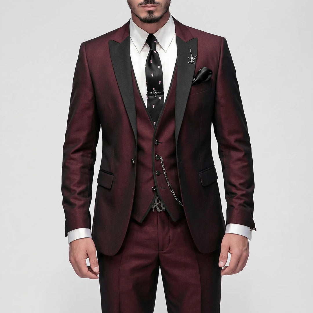 Tailored men's slim-fit 3-piece suit, a modern choice for business meetings, weddings & event wear.