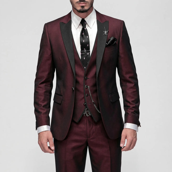 Tailored men's slim-fit 3-piece suit, a modern choice for business meetings, weddings & event wear.
