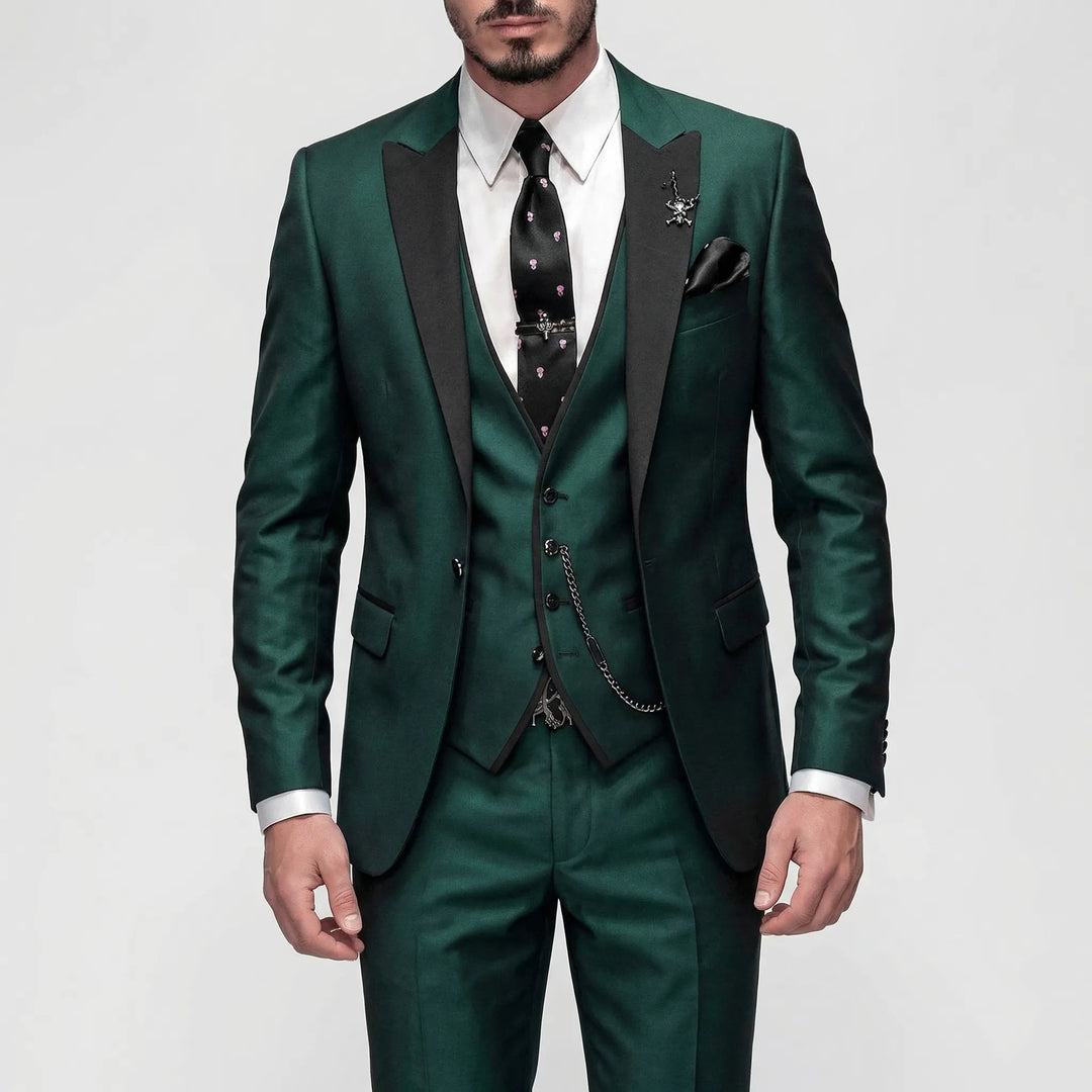 Sophisticated men's tailored 3-piece formal suit, a sleek option for business, weddings & special events.