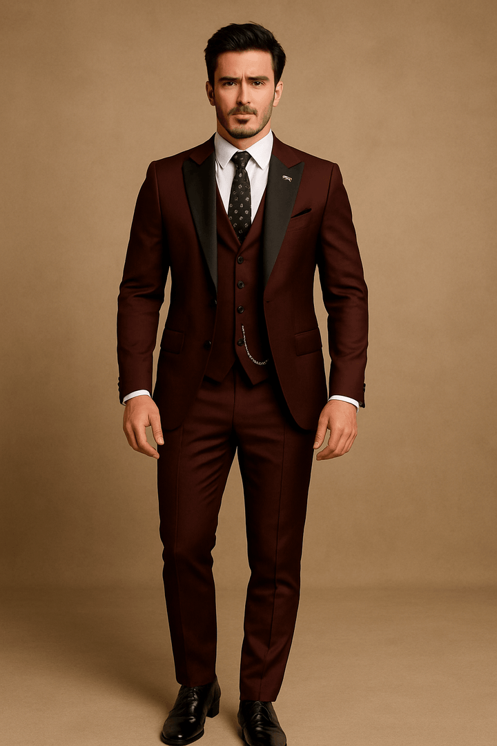 Men's elegant slim fit blazer and waistcoat from a 3-piece formal suit set, ideal for business wear.