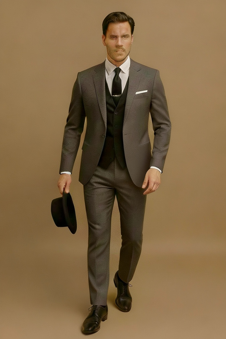 Men's versatile slim fit 3-piece suit. A refined formal event suit for weddings or business attire.