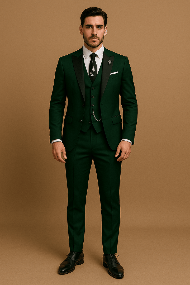 High-quality men's formal suit. A slim fit 3-piece tailored design for weddings & special events.