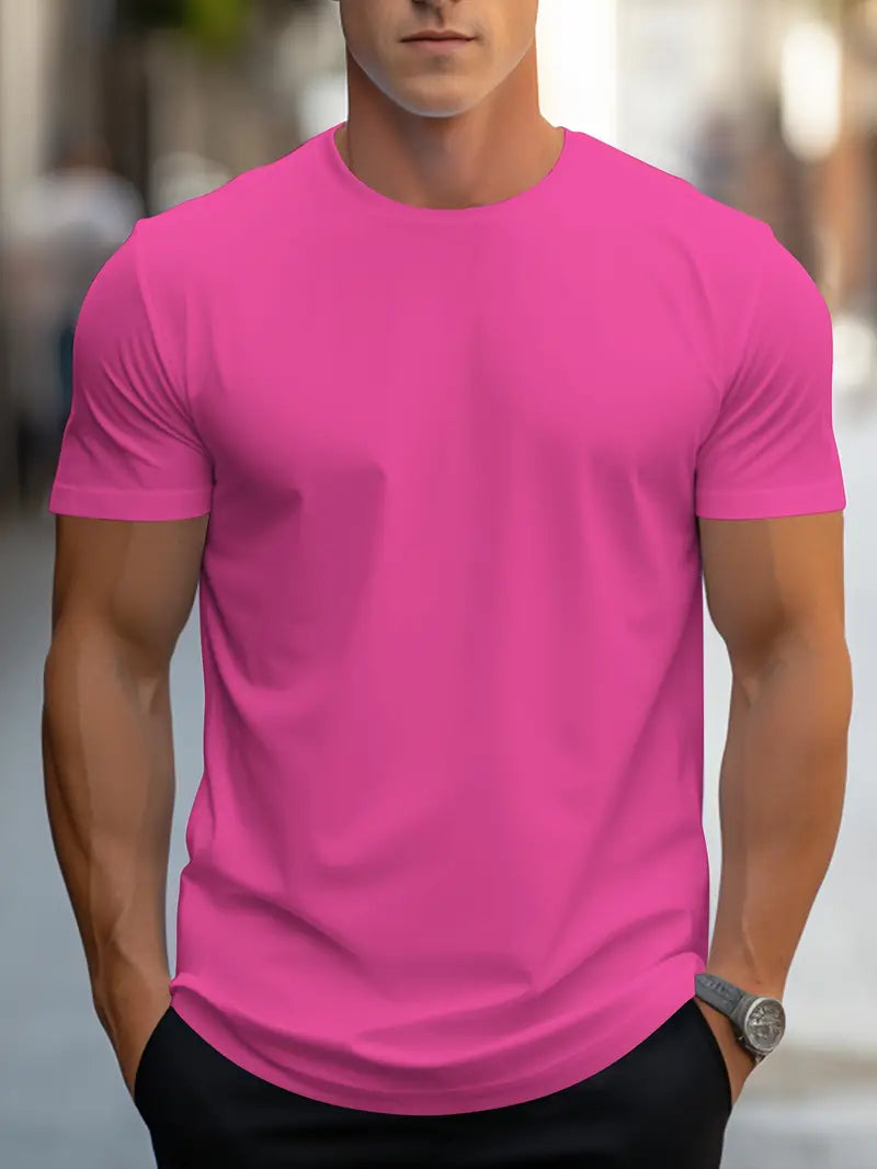 Polished men's short sleeve crew neck t-shirt, slim fit, providing comfortable and versatile style.
