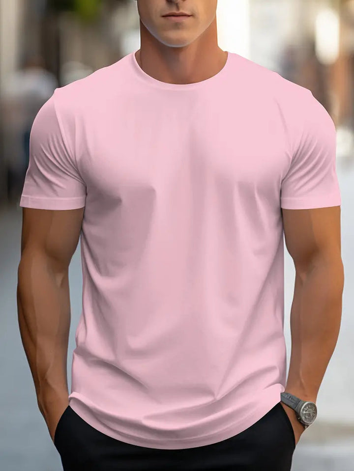 Versatile men's basic crew neck t-shirt, slim fit, great for layering or casual everyday style.