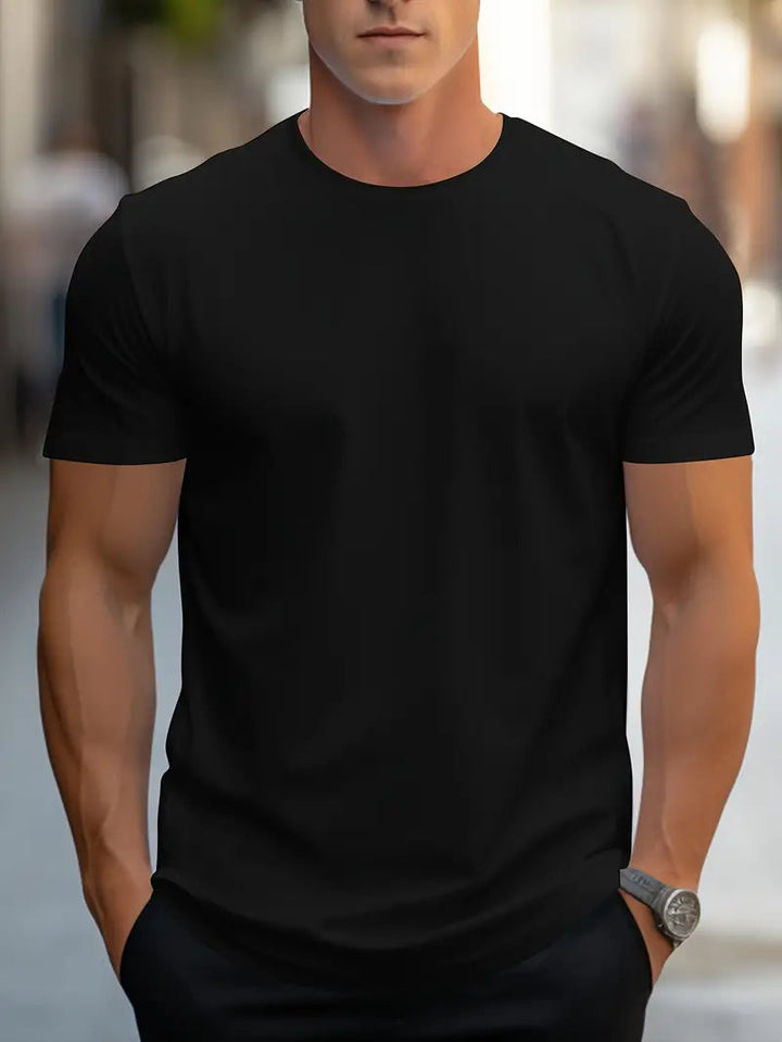 Comfortable men's short sleeve crew neck t-shirt, slim fit, offering soft feel for daily wear.