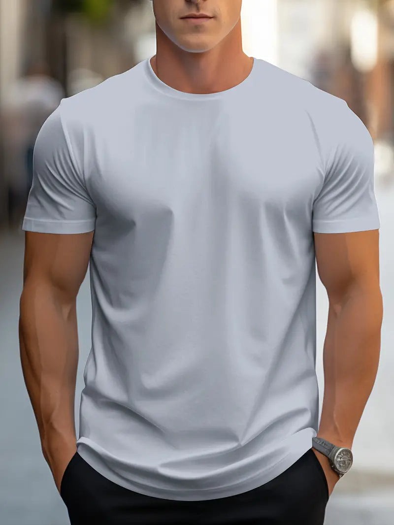 Classic men's slim fit crew neck tee, short sleeve, a comfortable basic for any wardrobe.