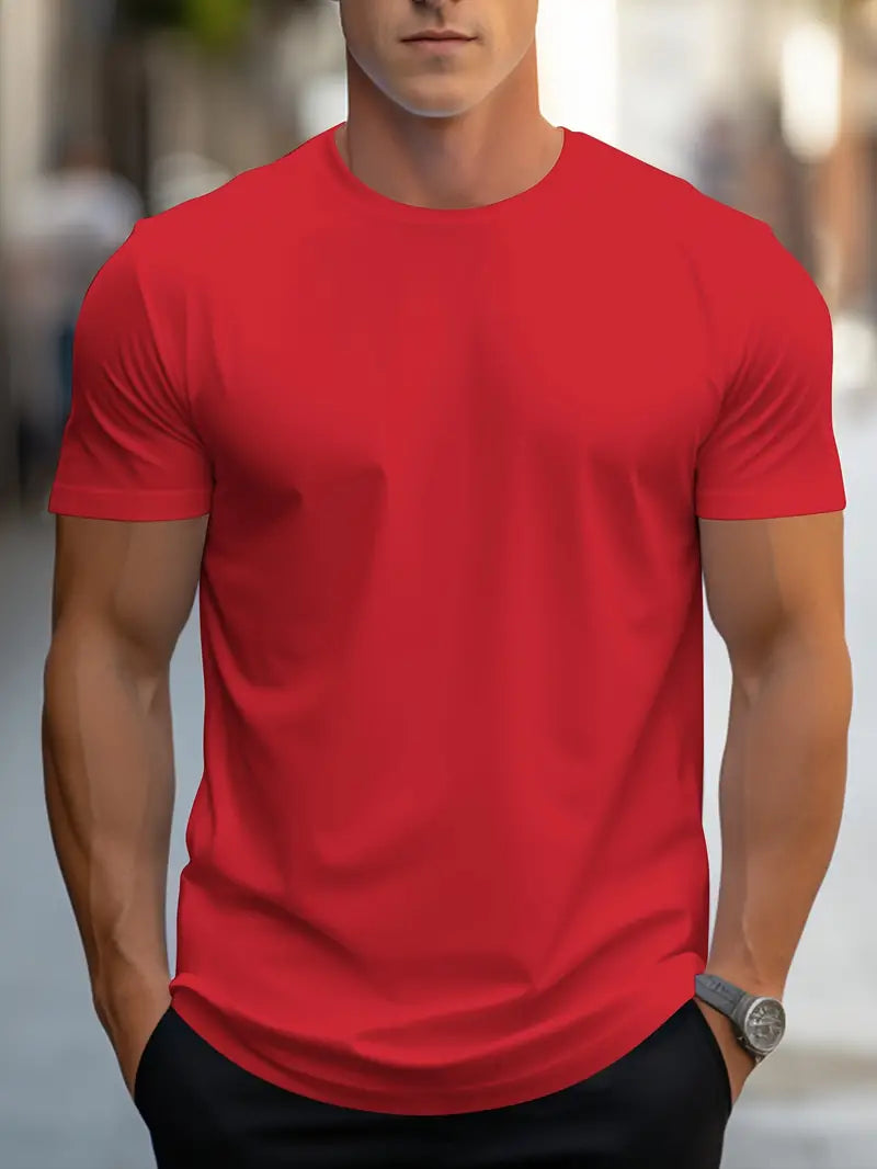 Everyday men's slim fit crew neck t-shirt, short sleeve, essential for versatile casual outfits.