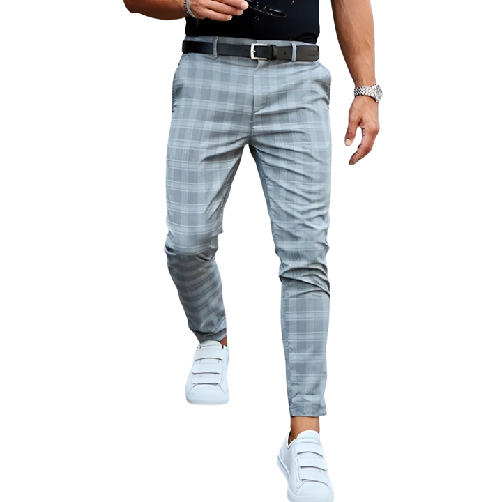 Men's slim fit cropped checked pants for a sharp, modern smart casual look.