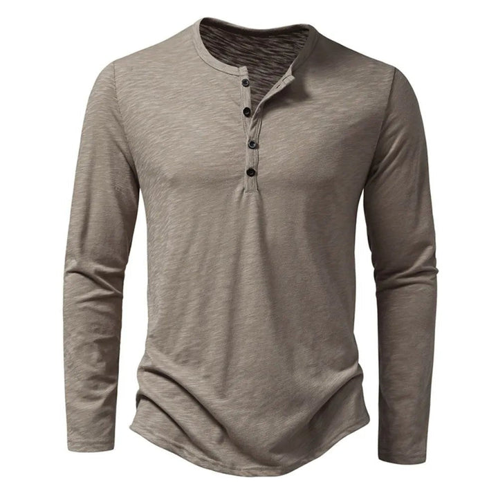 Men's slim fit henley shirt, long sleeve, for a modern casual everyday style.