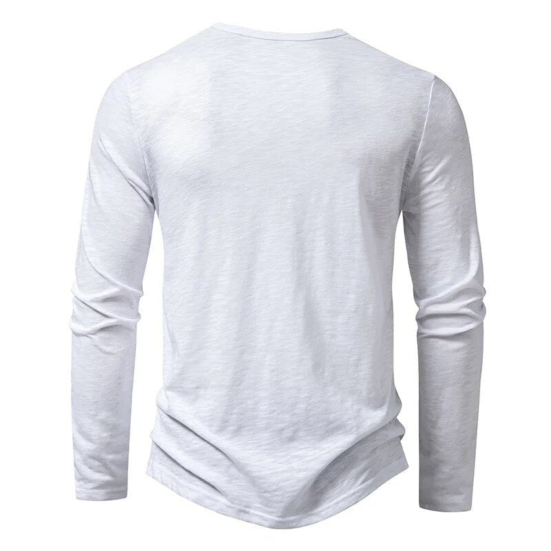 Men's long sleeve henley, slim fit design, offering effortless everyday style.